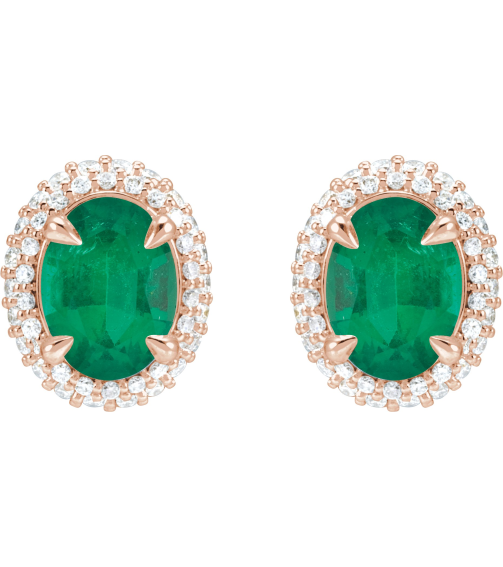 88807 Earring Set Natural Emerald Oval 8 X 6 Mm 14K Rose Natural Diamond Pair Friction Backs Included Polished Natural Emerald And 12 Ctw Natural Diamond 4-Claw Prong Pre-Notched Double Halo-Style Earrings