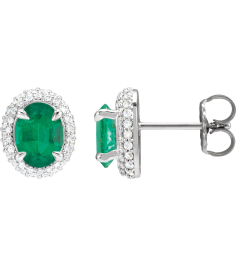 88807 Earring Set Lab-Grown Emerald Oval 8 X 6 Mm 14K White Lab-Grown Diamond Pair Friction Backs Included Polished Lab-Grown Emerald And 12 Ctw Lab-Grown Diamond 4-Claw Prong Pre-Notched Double Halo-Style Earrings