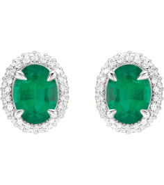 88807 Earring Set Lab-Grown Emerald Oval 8 X 6 Mm 14K White Lab-Grown Diamond Pair Friction Backs Included Polished Lab-Grown Emerald And 12 Ctw Lab-Grown Diamond 4-Claw Prong Pre-Notched Double Halo-Style Earrings
