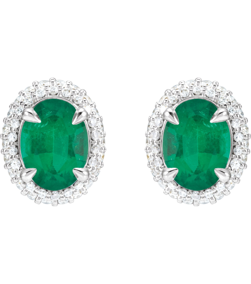 88807 Earring Set Lab-Grown Emerald Oval 8 X 6 Mm 14K White Lab-Grown Diamond Pair Friction Backs Included Polished Lab-Grown Emerald And 12 Ctw Lab-Grown Diamond 4-Claw Prong Pre-Notched Double Halo-Style Earrings