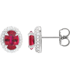 88807 Earring Set Lab-Grown Ruby Oval 8 X 6 Mm 14K White Lab-Grown Diamond Pair Friction Backs Included Polished Lab-Grown Ruby And 12 Ctw Lab-Grown Diamond 4-Claw Prong Pre-Notched Double Halo-Style Earrings