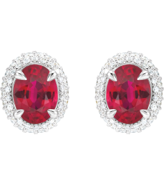 88807 Earring Set Lab-Grown Ruby Oval 8 X 6 Mm 14K White Lab-Grown Diamond Pair Friction Backs Included Polished Lab-Grown Ruby And 12 Ctw Lab-Grown Diamond 4-Claw Prong Pre-Notched Double Halo-Style Earrings