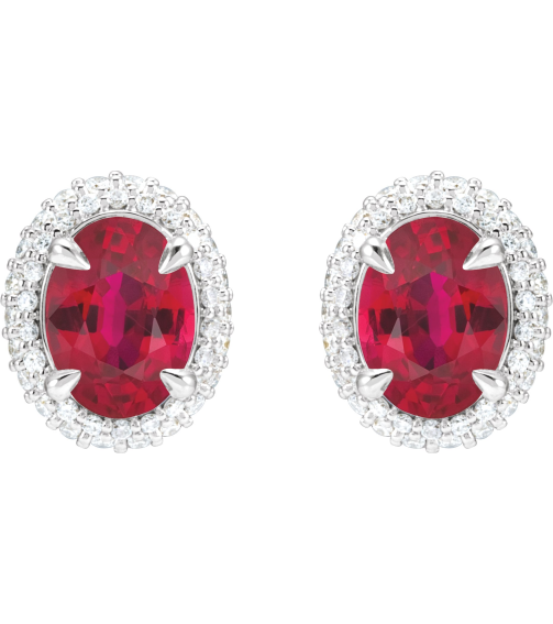 88807 Earring Set Lab-Grown Ruby Oval 8 X 6 Mm 14K White Lab-Grown Diamond Pair Friction Backs Included Polished Lab-Grown Ruby And 12 Ctw Lab-Grown Diamond 4-Claw Prong Pre-Notched Double Halo-Style Earrings