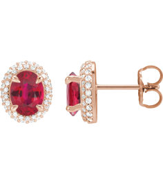 88807 Earring Set Lab-Grown Ruby Oval 8 X 6 Mm 14K Rose Lab-Grown Diamond Pair Friction Backs Included Polished Lab-Grown Ruby And 12 Ctw Lab-Grown Diamond 4-Claw Prong Pre-Notched Double Halo-Style Earrings