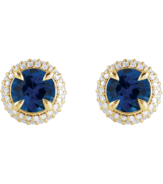 88808 Earring Set Natural Blue Sapphire Round 6.5 Mm 14K Yellow Natural Diamond Pair Friction Backs Included Polished Natural Blue Sapphire And 12 Ctw Natural Diamond 4-Claw Prong Pre-Notched Double Halo-Style Earrings