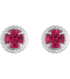 88808 Earring Set Lab-Grown Ruby Round 6.5 Mm 14K White Lab-Grown Diamond Pair Friction Backs Included Polished Lab-Grown Ruby And 12 Ctw Lab-Grown Diamond 4-Claw Prong Pre-Notched Double Halo-Style Earrings