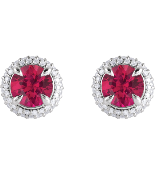 88808 Earring Set Lab-Grown Ruby Round 6.5 Mm 14K White Lab-Grown Diamond Pair Friction Backs Included Polished Lab-Grown Ruby And 12 Ctw Lab-Grown Diamond 4-Claw Prong Pre-Notched Double Halo-Style Earrings