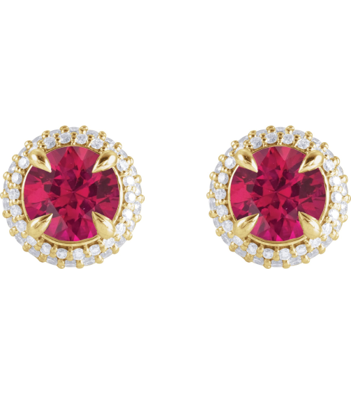 88808 Earring Set Lab-Grown Ruby Round 6.5 Mm 14K White Lab-Grown Diamond Pair Friction Backs Included Polished Lab-Grown Ruby And 12 Ctw Lab-Grown Diamond 4-Claw Prong Pre-Notched Double Halo-Style Earrings