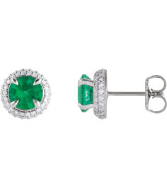 88808 Earring Set Lab-Grown Emerald Round 6.5 Mm 14K White Lab-Grown Diamond Pair Friction Backs Included Polished Lab-Grown Emerald And 12 Ctw Lab-Grown Diamond 4-Claw Prong Pre-Notched Double Halo-Style Earrings