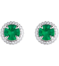 88808 Earring Set Lab-Grown Emerald Round 6.5 Mm 14K White Lab-Grown Diamond Pair Friction Backs Included Polished Lab-Grown Emerald And 12 Ctw Lab-Grown Diamond 4-Claw Prong Pre-Notched Double Halo-Style Earrings