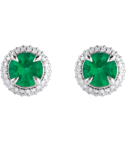 88808 Earring Set Lab-Grown Emerald Round 6.5 Mm 14K White Lab-Grown Diamond Pair Friction Backs Included Polished Lab-Grown Emerald And 12 Ctw Lab-Grown Diamond 4-Claw Prong Pre-Notched Double Halo-Style Earrings