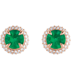 88808 Earring Set Lab-Grown Emerald Round 6.5 Mm 14K Rose Lab-Grown Diamond Pair Friction Backs Included Polished Lab-Grown Emerald And 12 Ctw Lab-Grown Diamond 4-Claw Prong Pre-Notched Double Halo-Style Earrings