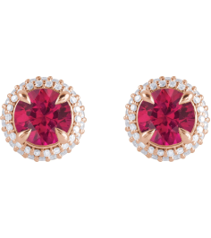 88808 Earring Set Lab-Grown Ruby Round 6.5 Mm 14K Rose Lab-Grown Diamond Pair Friction Backs Included Polished Lab-Grown Ruby And 12 Ctw Lab-Grown Diamond 4-Claw Prong Pre-Notched Double Halo-Style Earrings
