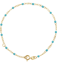Ch1257 Chain 14K Yellow Turquoise 6-7 In 2 Mm Enamel Bead Adjustable Chain