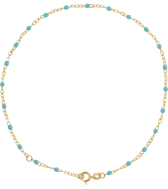 Ch1257 Chain 14K Yellow Turquoise 9-10 In 2 Mm Enamel Bead Adjustable Chain