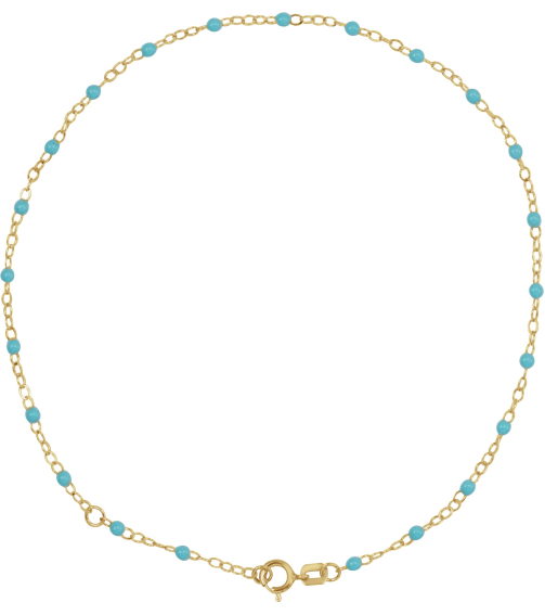 Ch1257 Chain 14K Yellow Turquoise 9-10 In 2 Mm Enamel Bead Adjustable Chain