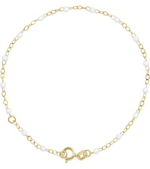 Ch1257 Chain 14K Yellow White 6-7 In 2 Mm Enamel Bead Adjustable Chain
