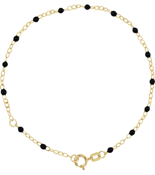 Ch1257 Chain 14K Yellow Black 6-7 In 2 Mm Enamel Bead Adjustable Chain