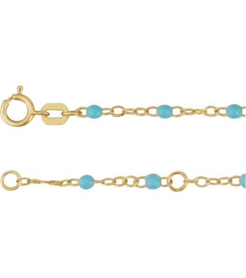 Ch1257 Chain 14K Yellow Turquoise 17-18 In 2 Mm Enamel Bead Adjustable Chain