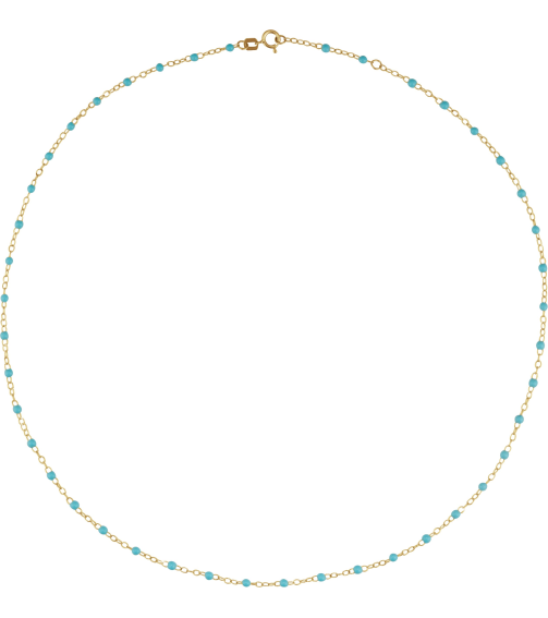 Ch1257 Chain 14K Yellow Turquoise 17-18 In 2 Mm Enamel Bead Adjustable Chain