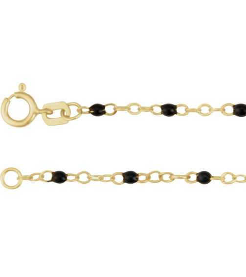 Ch1257 Chain 14K Yellow Black 15-16 In 2 Mm Enamel Bead Adjustable Chain