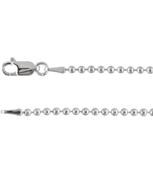 Ch437 14K White Bead 2 Mm 18 In Lobster Clasp Polished Hollow Bead Chain