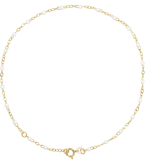 Ch1257 Chain 14K Yellow White 9-10 In 2 Mm Enamel Bead Adjustable Chain