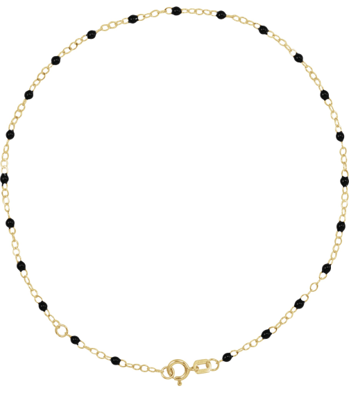 Ch1257 Chain 14K Yellow Black 9-10 In 2 Mm Enamel Bead Adjustable Chain