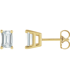 88101 Earring Set Natural Diamond Emerald 5 X 3 Mm 14K Yellow Pair Friction Backs Included .37 In Polished 34 Ctw Natural Diamond Solitaire 4-Prong Earrings
