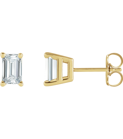 88101 Earring Set Natural Diamond Emerald 5 X 3 Mm 14K Yellow Pair Friction Backs Included .37 In Polished 34 Ctw Natural Diamond Solitaire 4-Prong Earrings