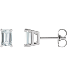 88101 Earring Set Natural Diamond Emerald 5 X 3 Mm 14K White Pair Friction Backs Included .37 In Polished 34 Ctw Natural Diamond Solitaire 4-Prong Earrings