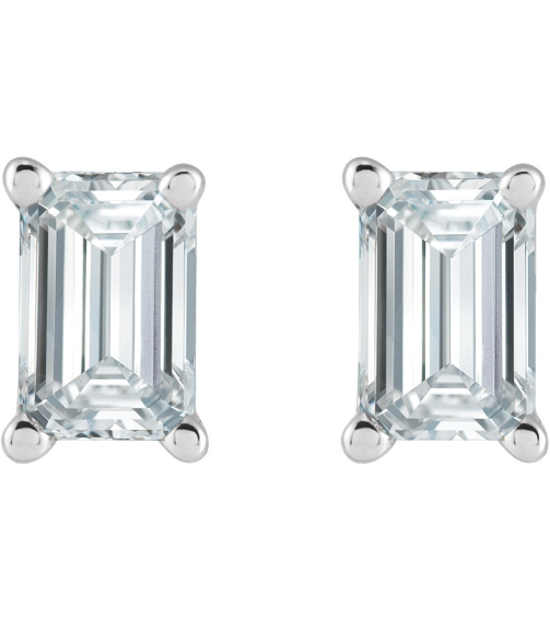 88101 Earring Set Natural Diamond Emerald 5 X 3 Mm 14K White Pair Friction Backs Included .37 In Polished 34 Ctw Natural Diamond Solitaire 4-Prong Earrings