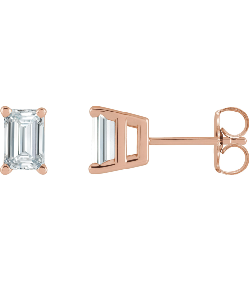 88101 Earring Set Natural Diamond Emerald 5 X 3 Mm 14K Rose Pair Friction Backs Included .37 In Polished 34 Ctw Natural Diamond Solitaire 4-Prong Earrings