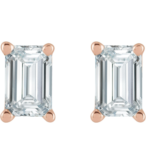88101 Earring Set Natural Diamond Emerald 5 X 3 Mm 14K Rose Pair Friction Backs Included .37 In Polished 34 Ctw Natural Diamond Solitaire 4-Prong Earrings
