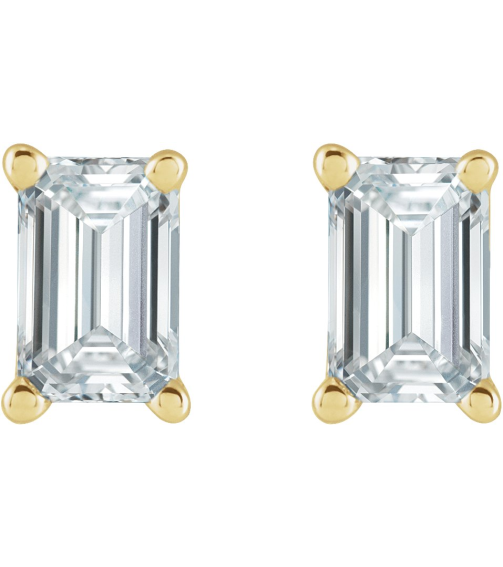 88101 Earring Set Natural Diamond Emerald 5 X 3 Mm 14K Rose Pair Friction Backs Included .37 In Polished 34 Ctw Natural Diamond Solitaire 4-Prong Earrings