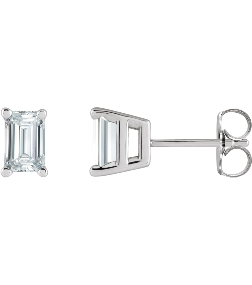 88101 Earring Set Natural Diamond Emerald 5 X 3 Mm Platinum Pair Friction Backs Included .37 In Polished 34 Ctw Natural Diamond Solitaire 4-Prong Earrings