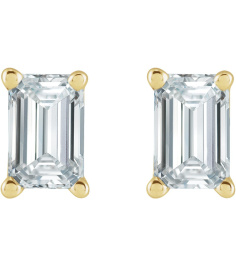 88101 Earring Set Lab-Grown Diamond Emerald 5 X 3 Mm 14K Yellow Pair Friction Backs Included .37 In Polished 58 Ctw Lab Grown Diamond Solitaire 4-Prong Earrings