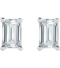 88101 Earring Set Lab-Grown Diamond Emerald 5 X 3 Mm 14K White Pair Friction Backs Included .37 In Polished 58 Ctw Lab Grown Diamond Solitaire 4-Prong Earrings