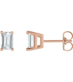 88101 Earring Set Lab-Grown Diamond Emerald 5 X 3 Mm 14K Rose Pair Friction Backs Included .37 In Polished 58 Ctw Lab Grown Diamond Solitaire 4-Prong Earrings