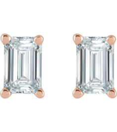 88101 Earring Set Lab-Grown Diamond Emerald 5 X 3 Mm 14K Rose Pair Friction Backs Included .37 In Polished 58 Ctw Lab Grown Diamond Solitaire 4-Prong Earrings