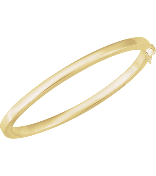Brc988 14K Yellow 4 Mm 7 In Polished Square Tube Hinged Bangle Bracelet