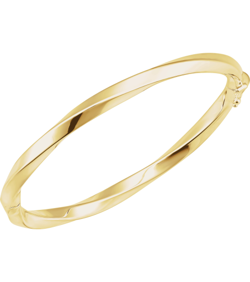 Brc989 14K Yellow 4 Mm 7 In Polished Twisted Hinged Bangle Bracelet
