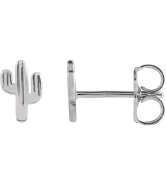 88656 Earring Sterling Silver 6.9 X 4.6 Mm Right Friction Back Included Polished Cactus Earring