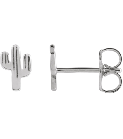 88656 Earring Sterling Silver 6.9 X 4.6 Mm Right Friction Back Included Polished Cactus Earring