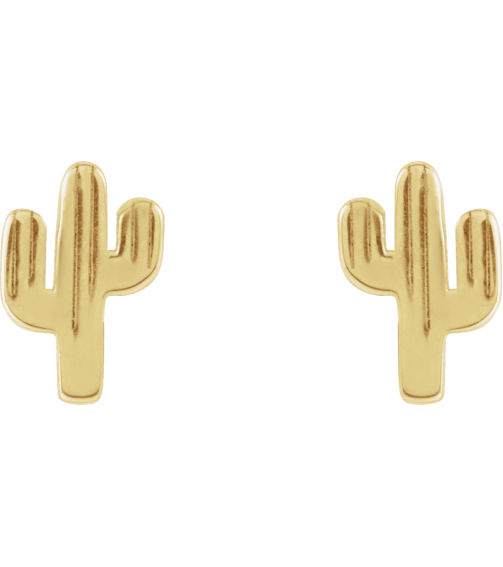 88656 Earring 14K Yellow 6.9 X 4.6 Mm Pair Friction Backs Included Polished Cactus Earrings