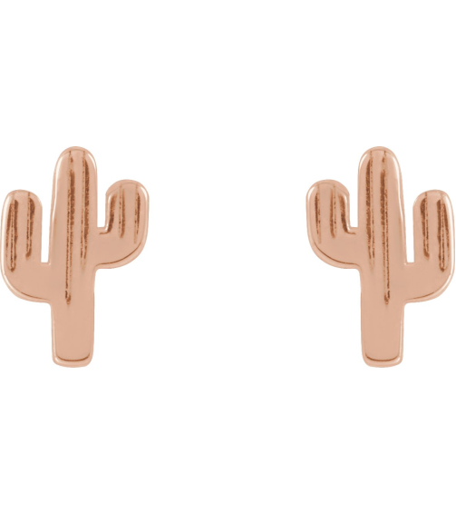 88656 Earring 14K Rose 6.9 X 4.6 Mm Pair Friction Backs Included Polished Cactus Earrings