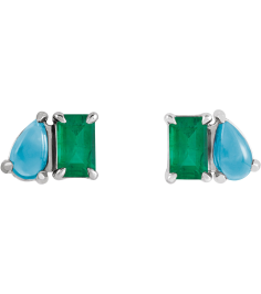88705 Earring Set Lab-Grown Emerald Emerald 5 X 3 Mm Sterling Silver Natural Turquoise Pair Friction Backs Included Polished Lab-Grown Emerald And Natural Turquoise Stud Earrings