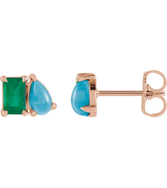 88705 Earring Set Lab-Grown Emerald Emerald 5 X 3 Mm 14K Rose Natural Turquoise Pair Friction Backs Included Polished Lab-Grown Emerald And Natural Turquoise Stud Earrings