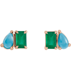 88705 Earring Set Lab-Grown Emerald Emerald 5 X 3 Mm 14K Rose Natural Turquoise Pair Friction Backs Included Polished Lab-Grown Emerald And Natural Turquoise Stud Earrings