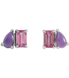 88705 Earring Set Natural Pink Tourmaline Emerald 5 X 3 Mm Sterling Silver Natural Amethyst Pair Friction Backs Included Polished Natural Pink Tourmaline And Natural Amethyst Stud Earrings